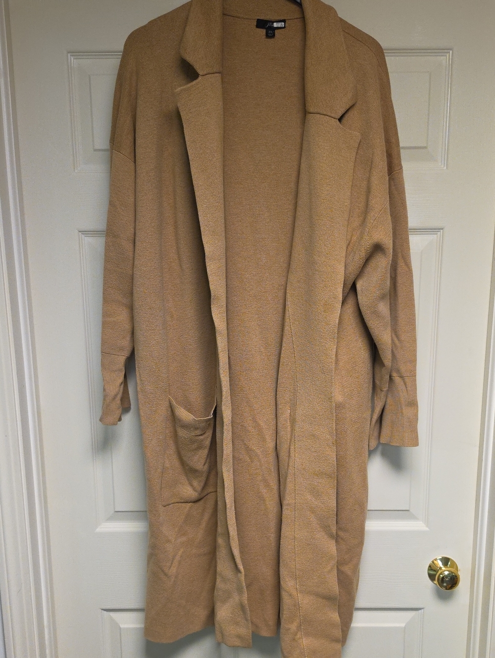 J Crew Camel Open-Front Long Trench Cardigan
